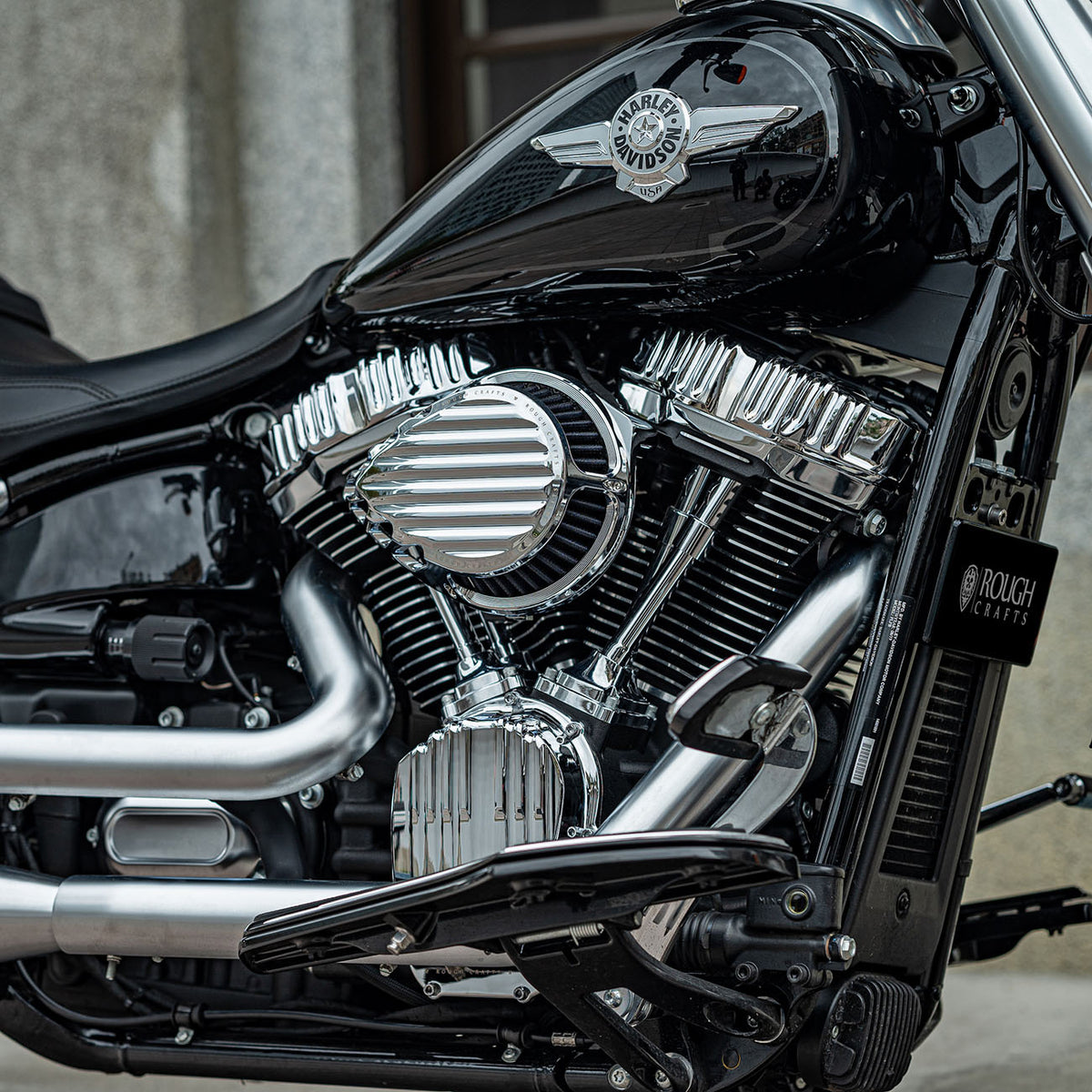 【未使用品】ROUGH CRAFTS TearDrop AirCleaner ラフクラフト□ティアドロップ エアクリーナー ブラック 【17年以降 M8