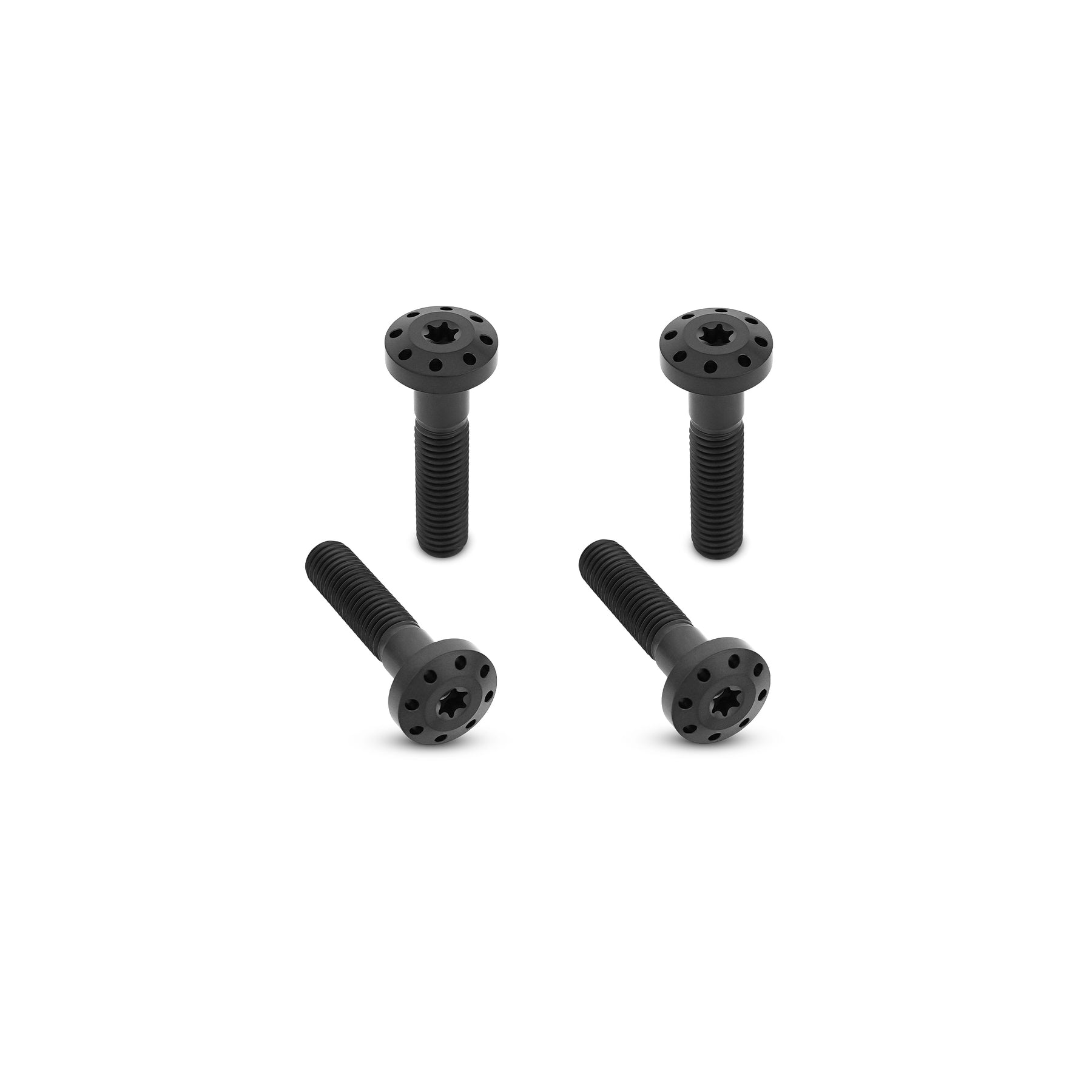 Arlen Ness black titanium rear shock bolts with Holeshot lightning-hole design for Harley Touring