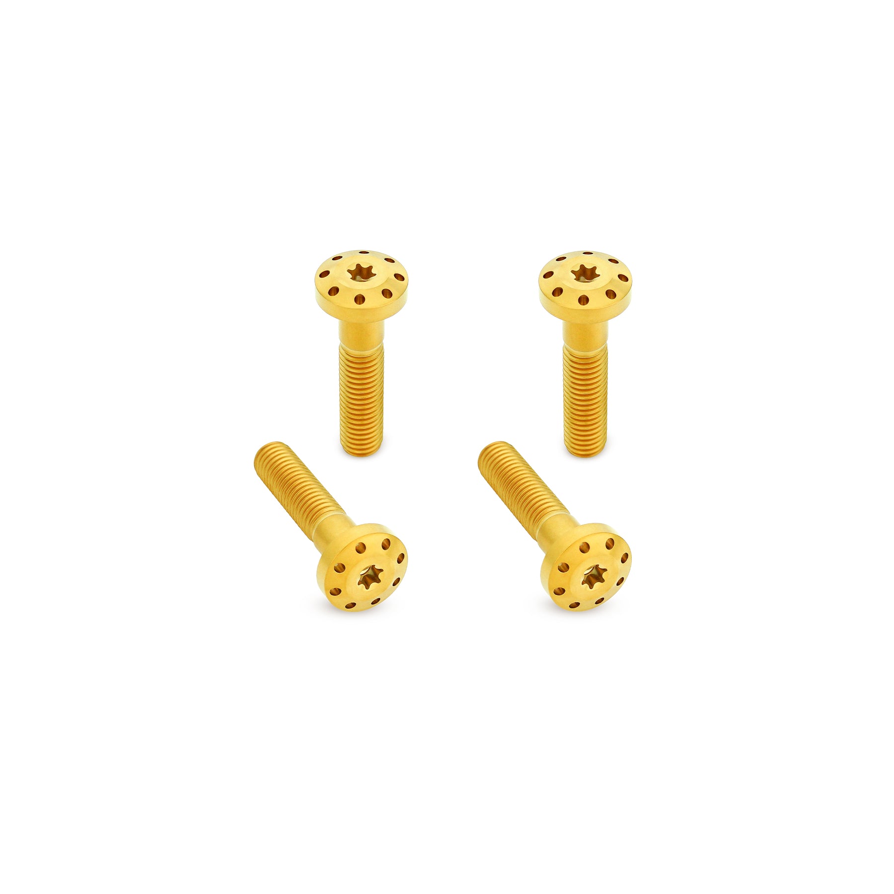 Arlen Ness gold titanium rear shock bolts with Holeshot lightning-hole design for Harley Touring