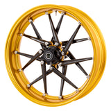 Gold Spoken forged billet wheel, close-up of spokes and rim profile