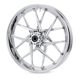 Chrome Arlen Ness Spoken forged wheel showing CNC-machined rim lip and titanium hardware, alternate view